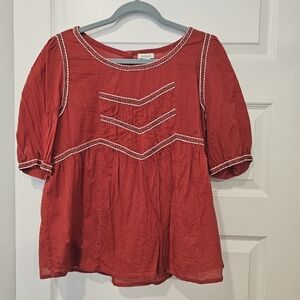 Sundance Red Top with White Embroidery